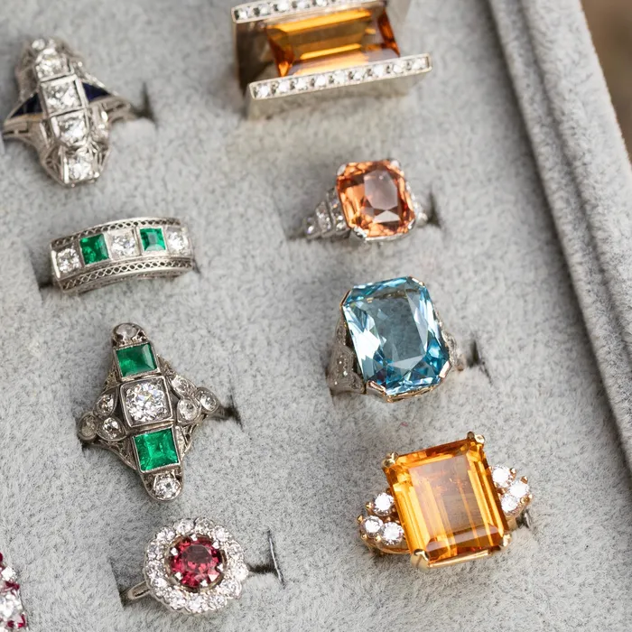 Vintage Rings Citrine Diamond and 18K Gold Cocktail Ring