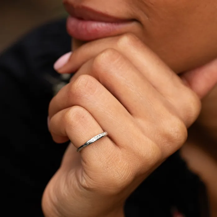 Vintage Rings Diamond And 18K White Gold Half Band