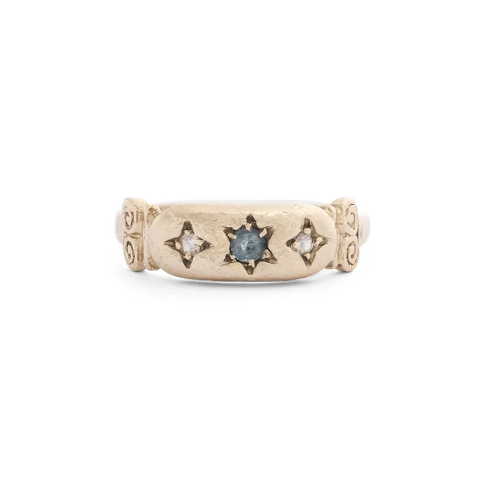 Vintage Rings English Sapphire and Diamond 9k Gold Gypsy Ring