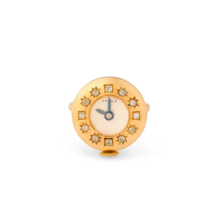 Vintage Rings MidCentury Diamond and 14K Gold Watch Ring