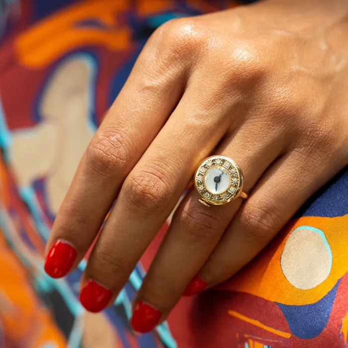 Vintage Rings MidCentury Diamond and 14K Gold Watch Ring