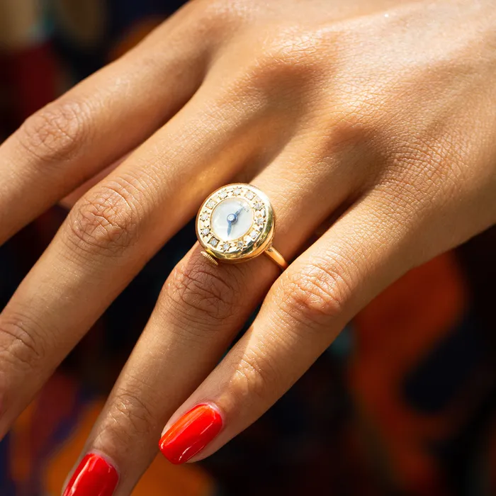Vintage Rings MidCentury Diamond and 14K Gold Watch Ring