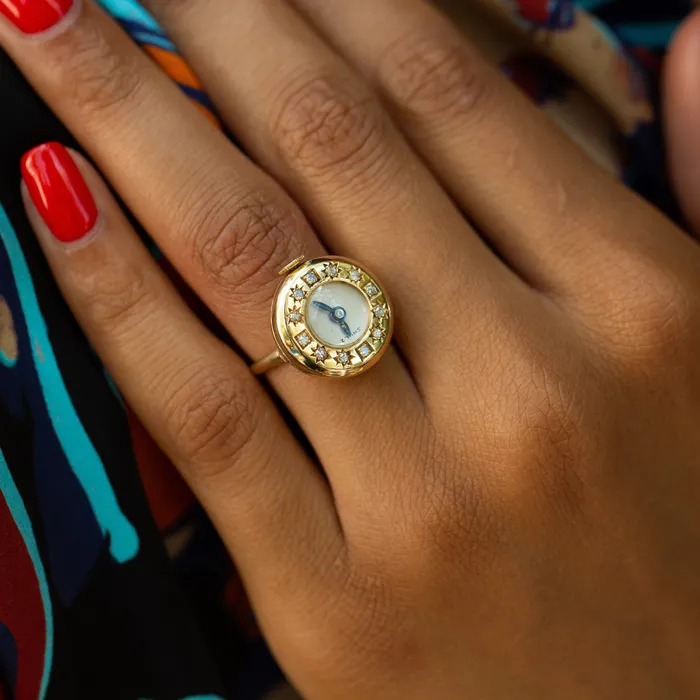 Vintage Rings MidCentury Diamond and 14K Gold Watch Ring