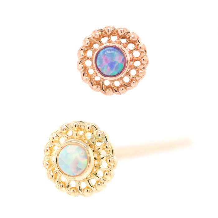 Virtue Nostril Screw in Gold with Opal Anatometal Earrings