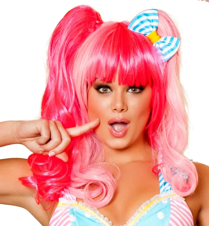 WIG102 Pink Wig Roma Costume Earrings