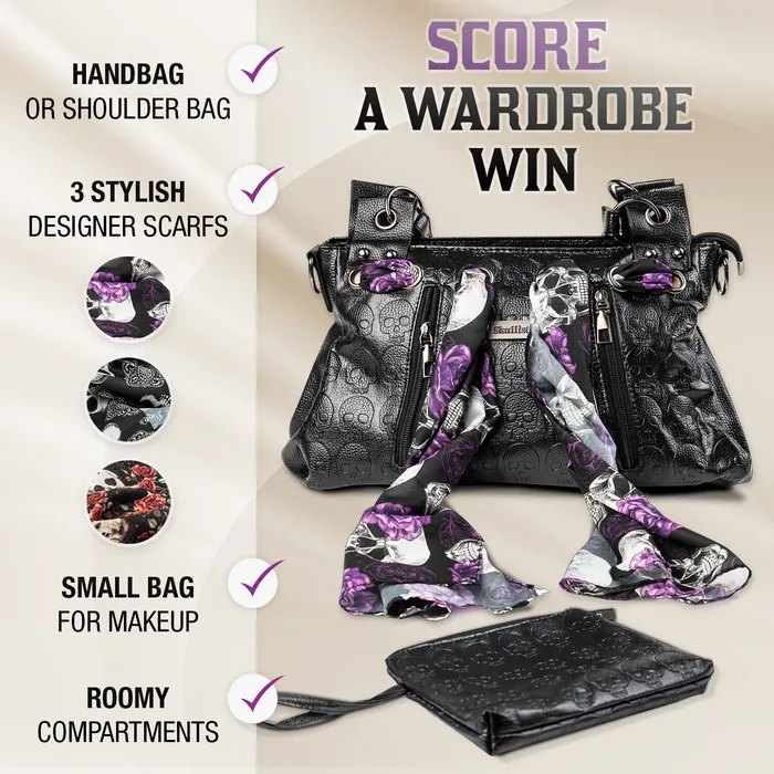 Zapps Clothing Rings Skullistic Gothic Skull Shoulder Bag Set